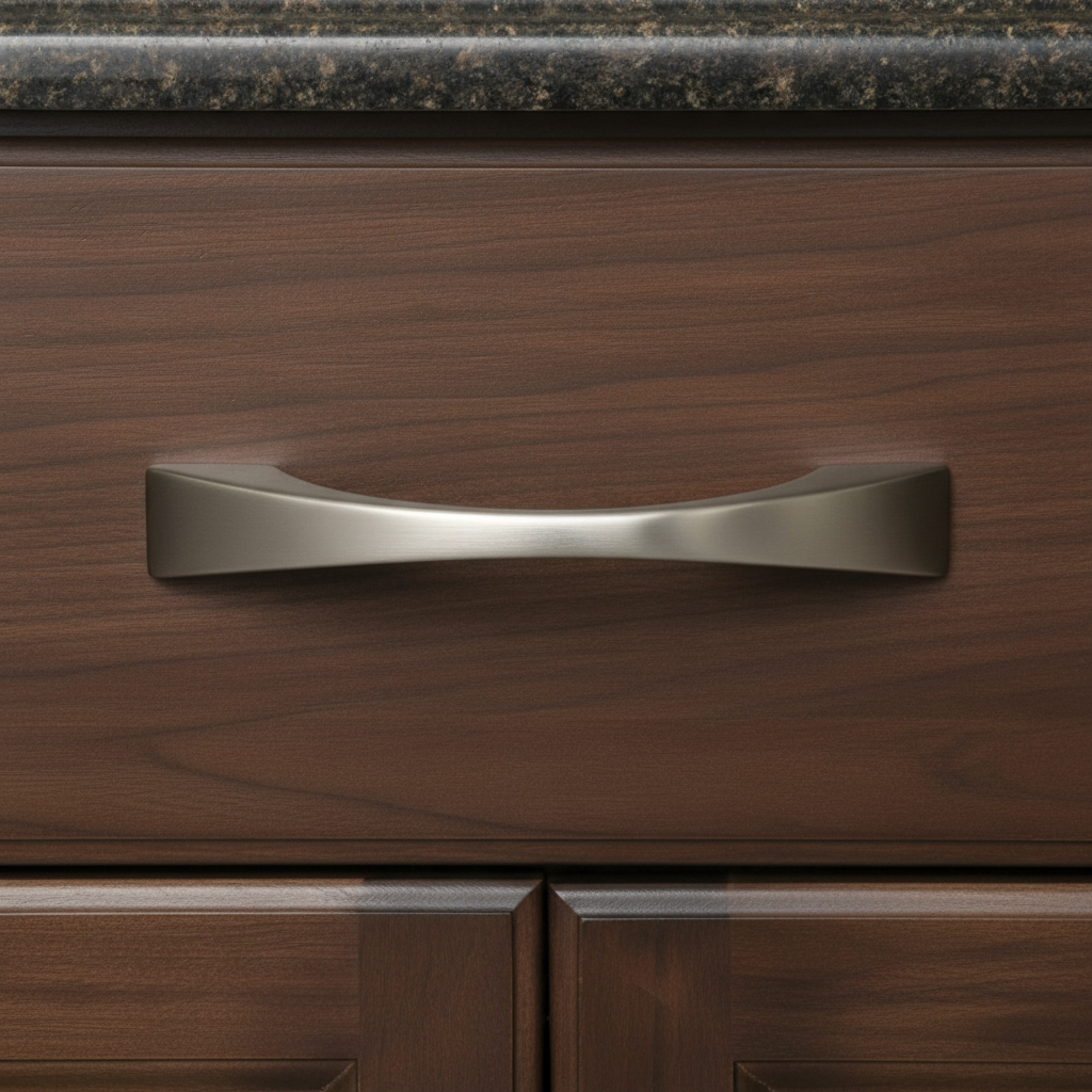 Wooden cabinet with a satin nickel modern handle