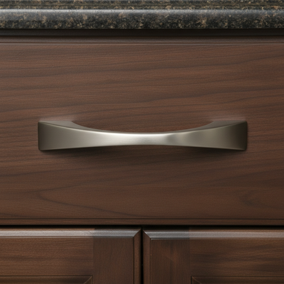 Wooden cabinet with a satin nickel modern handle