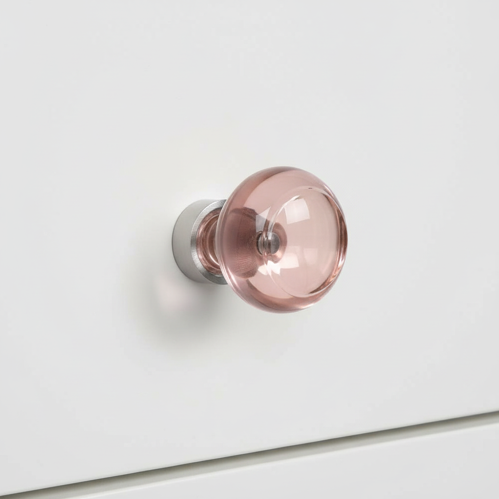 Cosmas 6355SN-P Satin Nickel &amp; Pink Glass Round Cabinet Knob