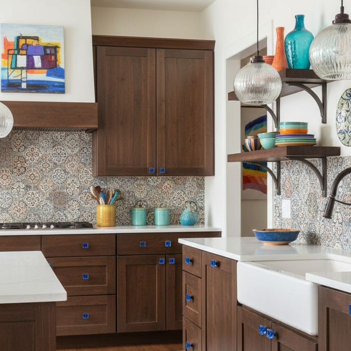 Cosmas 6377ORB-BL Oil Rubbed Bronze &amp; Blue Glass Square Cabinet Knob