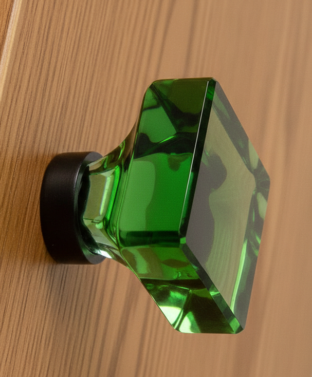 Cosmas 6377ORB-EM Oil Rubbed Bronze &amp; Emerald Glass Square Cabinet Knob