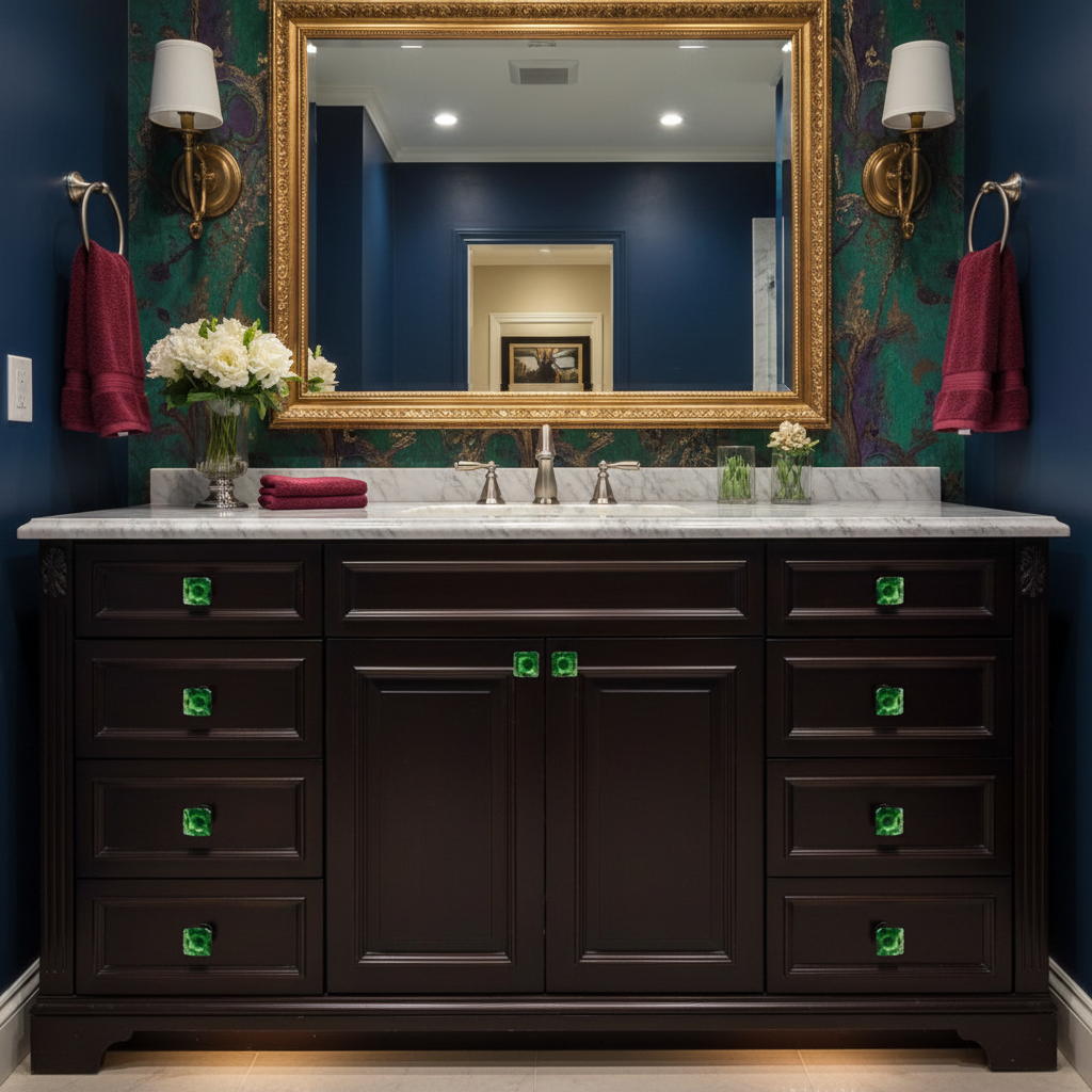 Cosmas 6377ORB-EM Oil Rubbed Bronze &amp; Emerald Glass Square Cabinet Knob