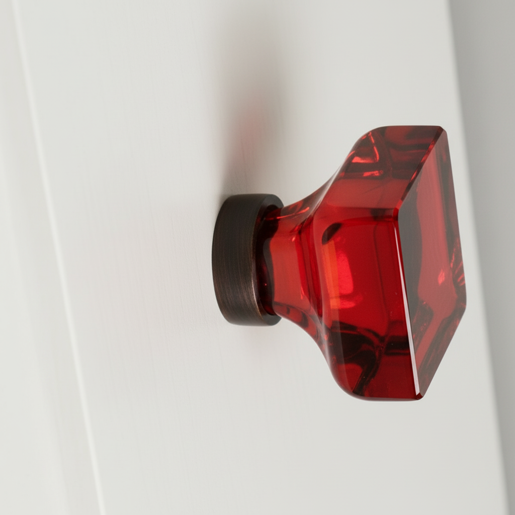 Cosmas 6377ORB-RED Oil Rubbed Bronze &amp; Red Glass Square Cabinet Knob