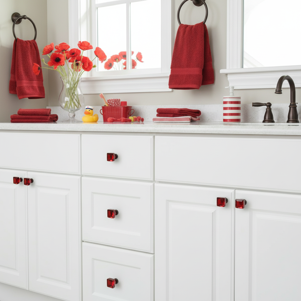 Cosmas 6377ORB-RED Oil Rubbed Bronze &amp; Red Glass Square Cabinet Knob