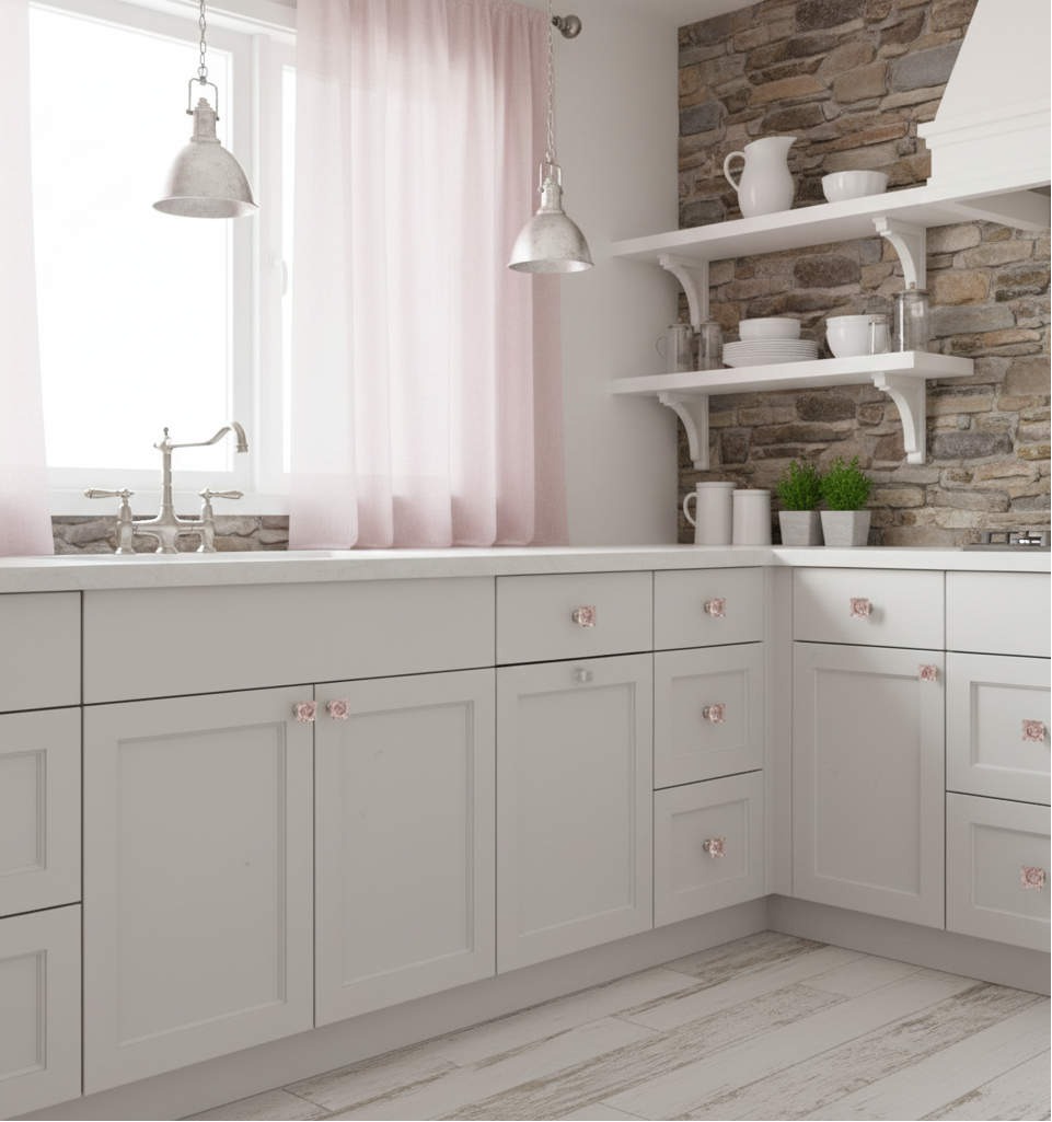 Cosmas 6377SN-P Satin Nickel &amp; Pink Glass Square Cabinet Knob