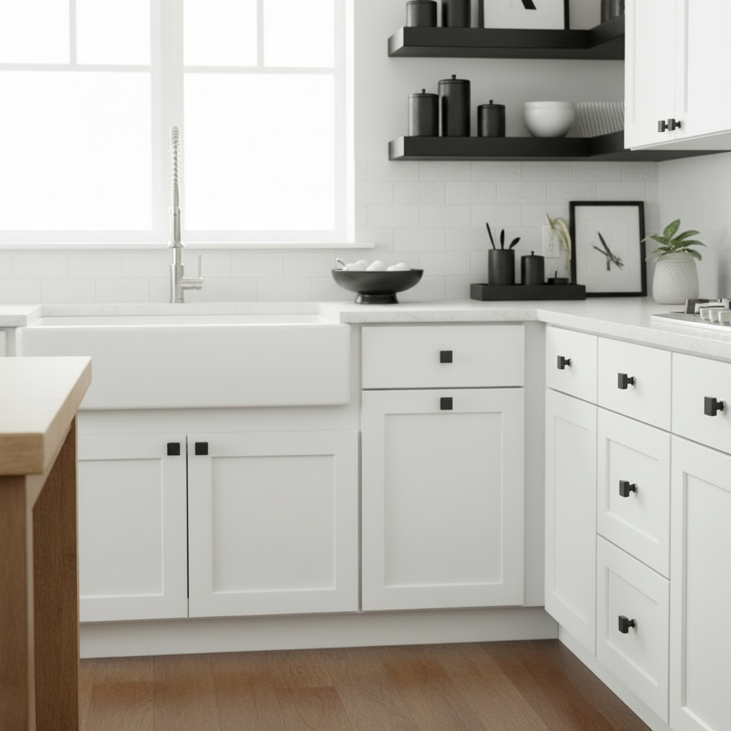 Cosmas 6377SN-X Satin Nickel &amp; Black Glass Square Cabinet Knob