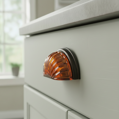 Cosmas 6381ORB-A Oil Rubbed Bronze with Amber Glass Cabinet Cup Pull