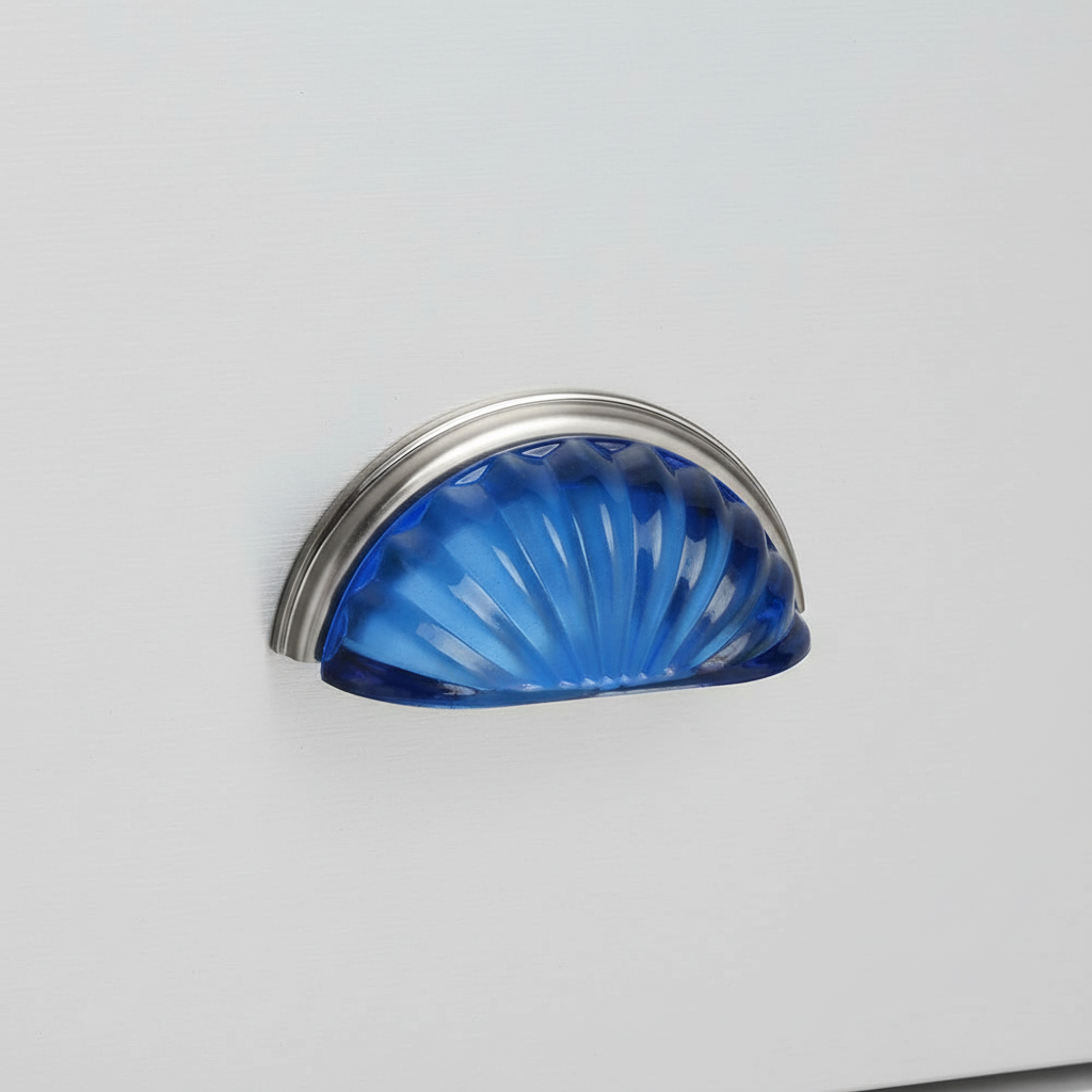 Cosmas 6381SN-BL Satin Nickel with Blue Glass Cabinet Cup Pull
