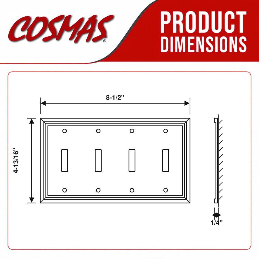 Cosmas 65006-SN Satin Nickel Quad Toggle Switchplate Cover