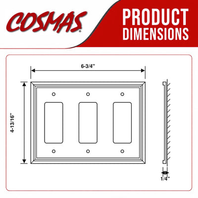Cosmas 65070-SN Satin Nickel Triple GFCI / Decora Wall Plate
