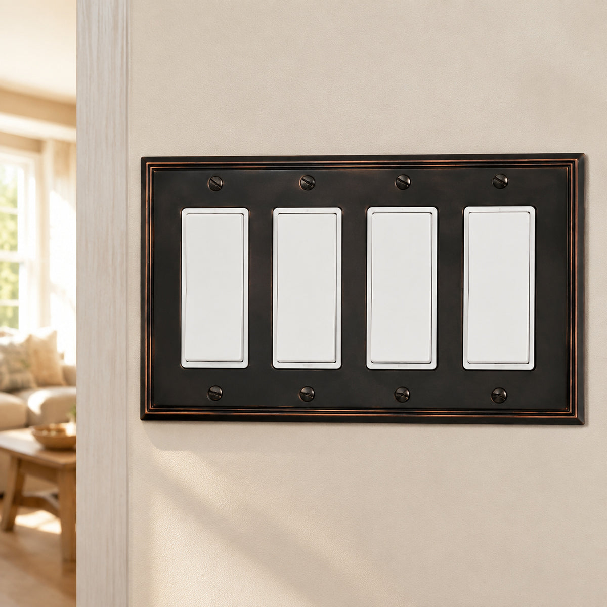 Cosmas 65075-ORB Oil Rubbed Bronze Quad GFCI / Decora Wall Plate