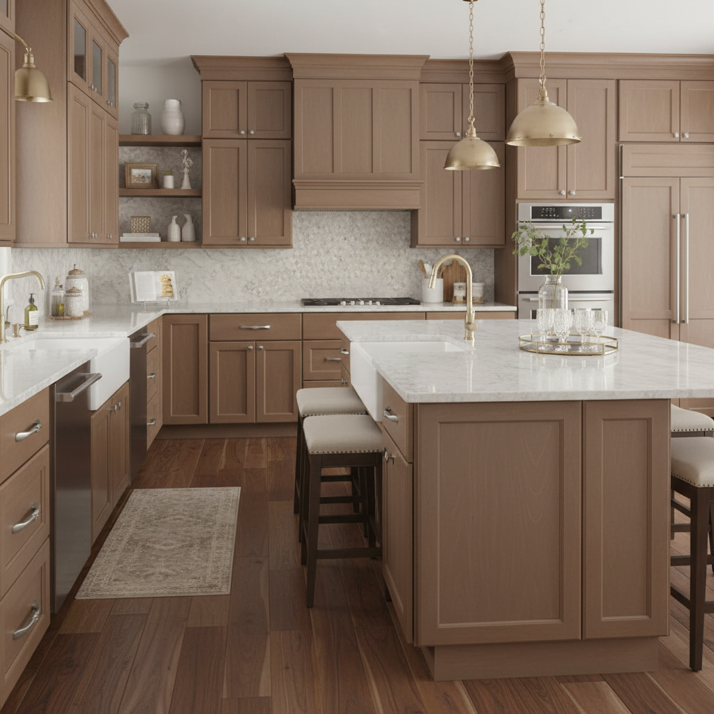 braided cabinet pull on a taupe kitchen 