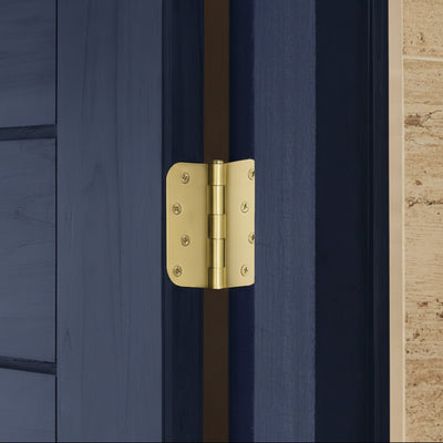 Door Hinge, Satin Brass 4" with 5/8" Radius Corners