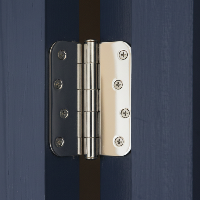 Door Hinge, Polished Chrome, 4" with 5/8" Radius Corners