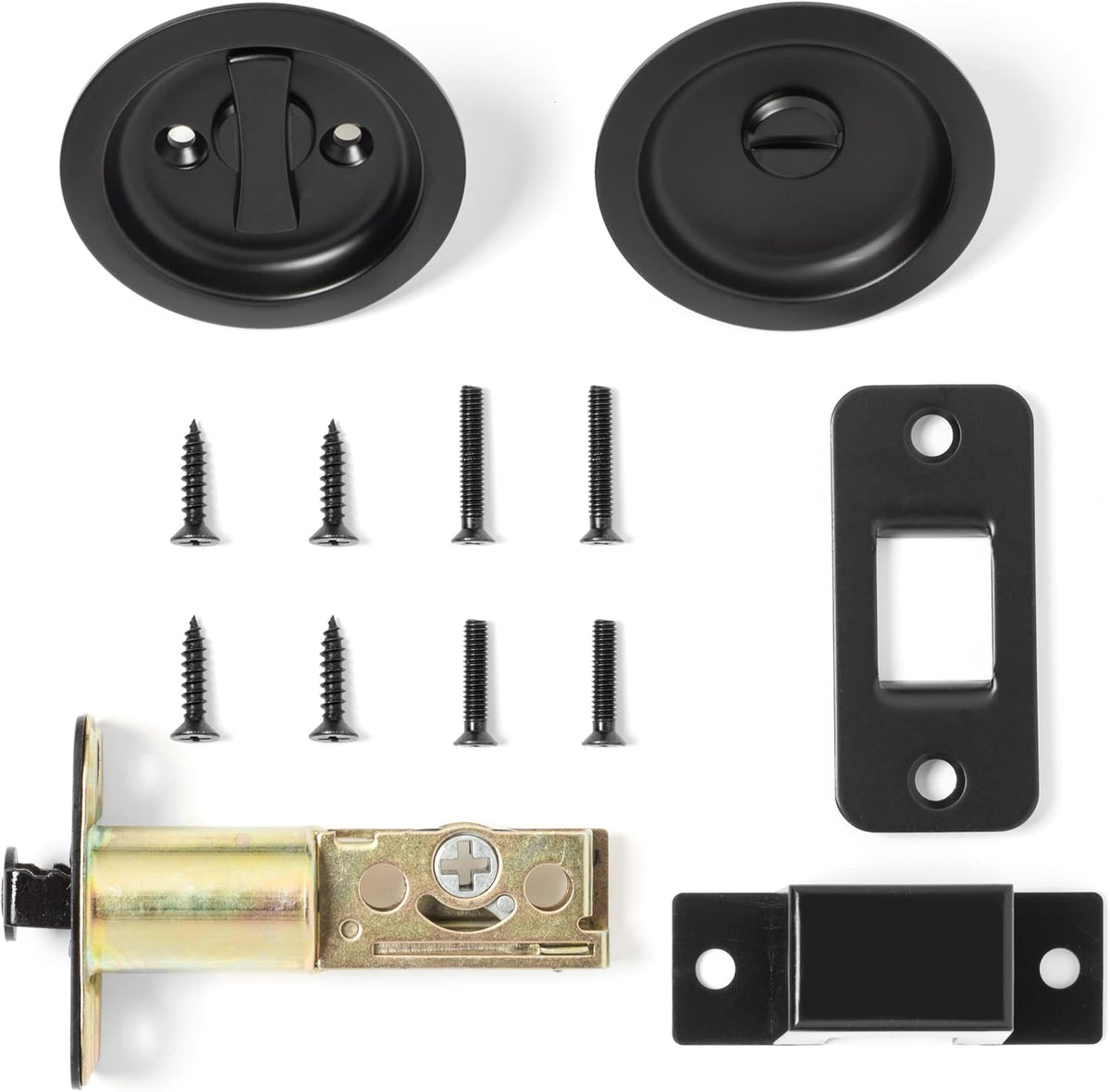 Round Bed/Bath Privacy Pocket Door Latch, Flat Black