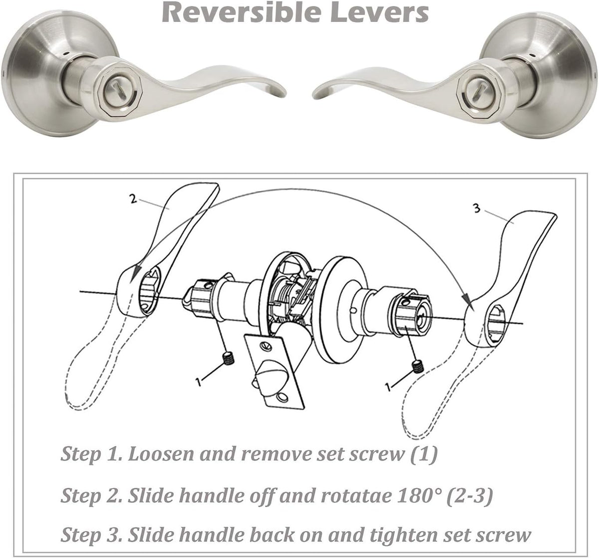 Gobrico Wave Style Privacy Door Lever, Satin Nickel