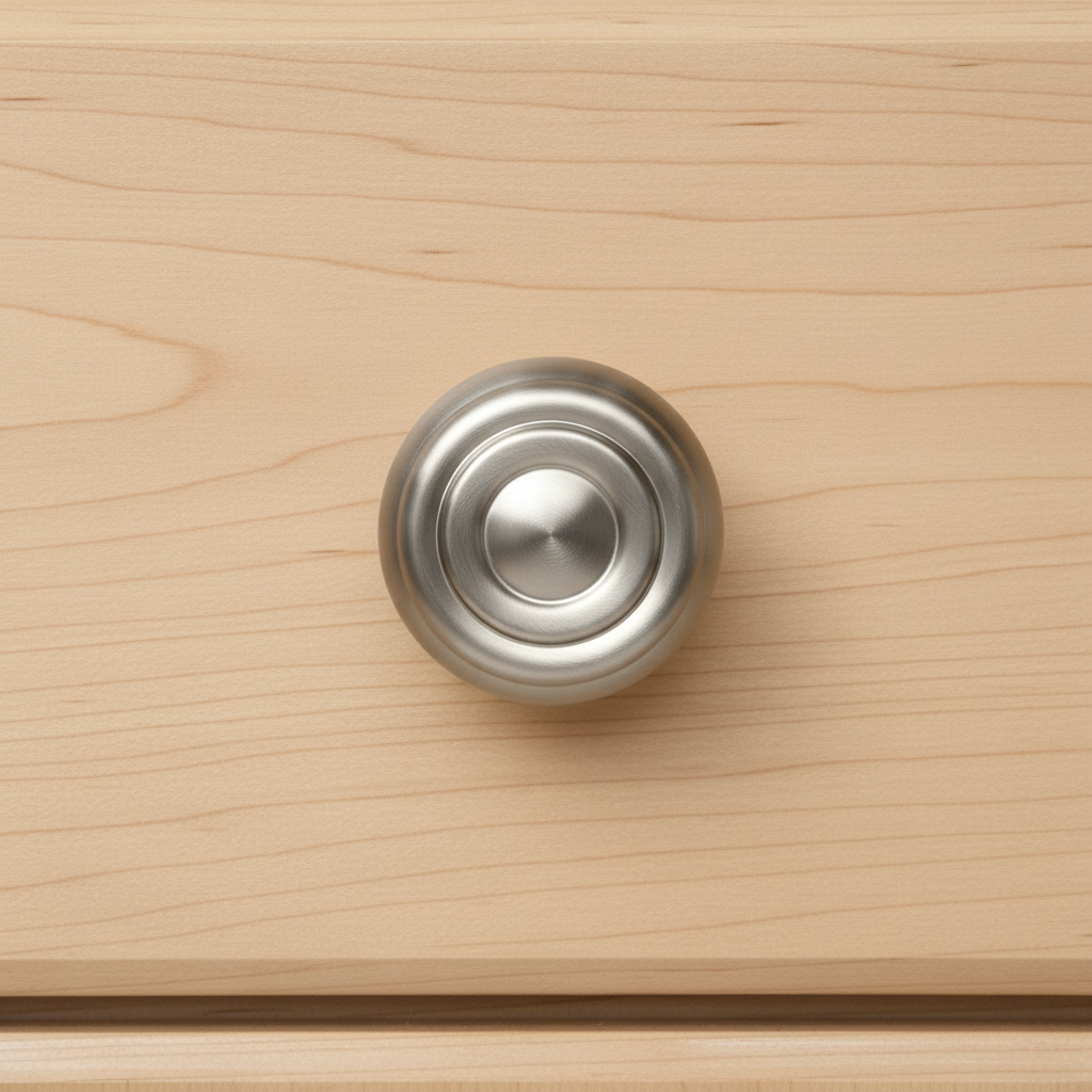 round cabinet knob on a wood drawer 