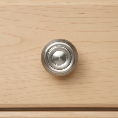 round cabinet knob on a wood drawer 