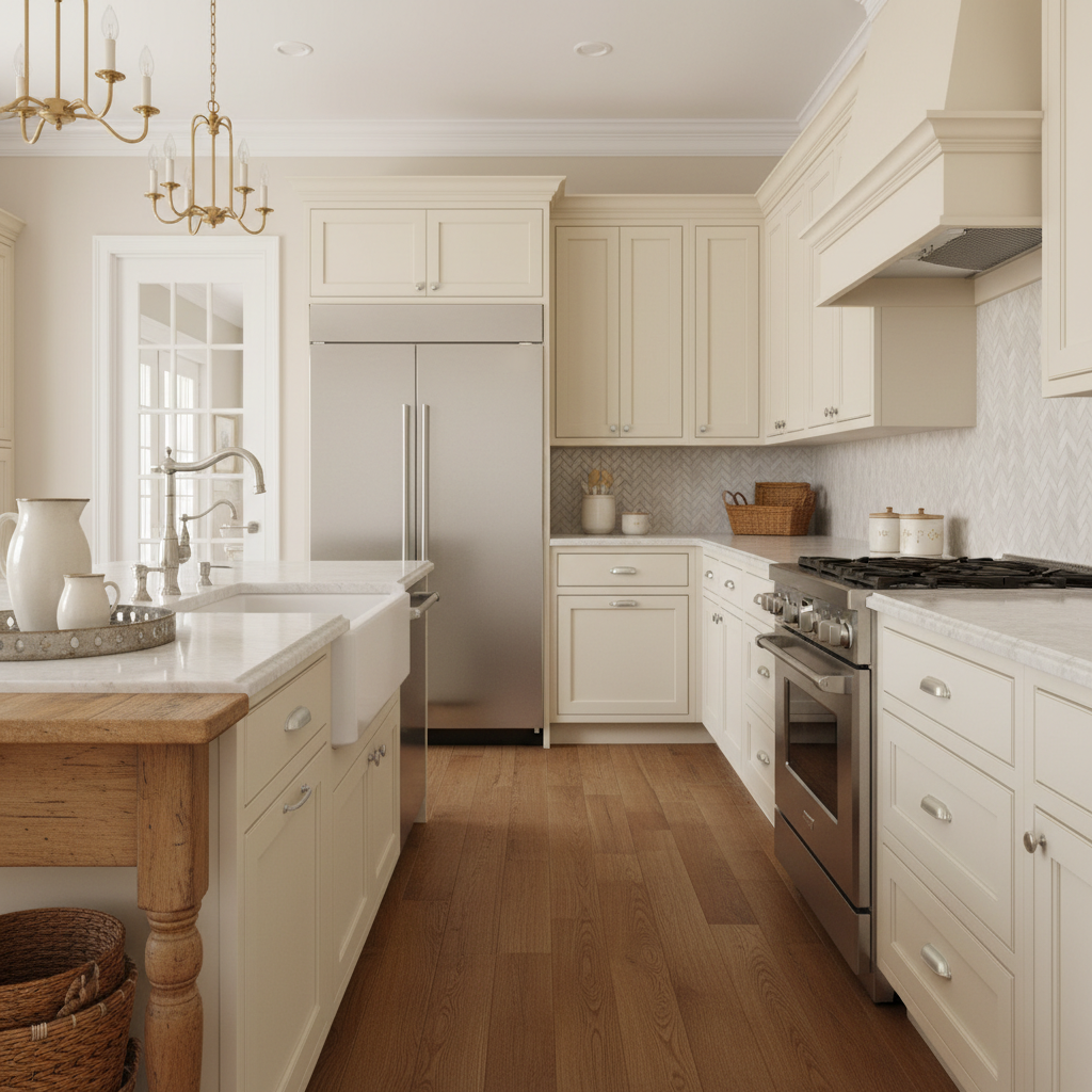 Gray cabinet with decorative handle in a kitchen setting