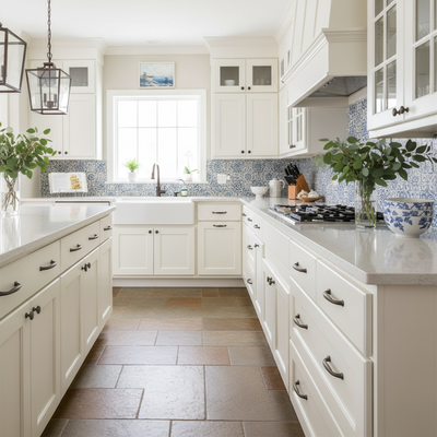 oil rubbed bronze cabinet pulls on white cabinets in a pretty kitchen 
