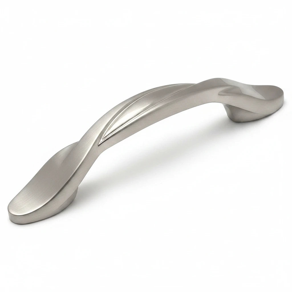 Satin nickel twist cabinet pull