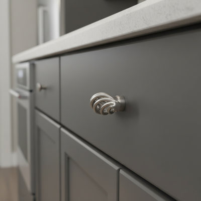 satin nickel bird cage cabinet knob  on a light gray background