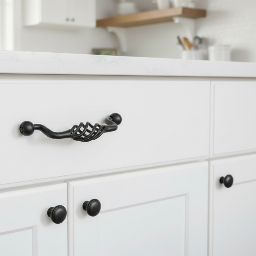 Cosmas 9993-96FB Flat Black Birdcage Cabinet Pull