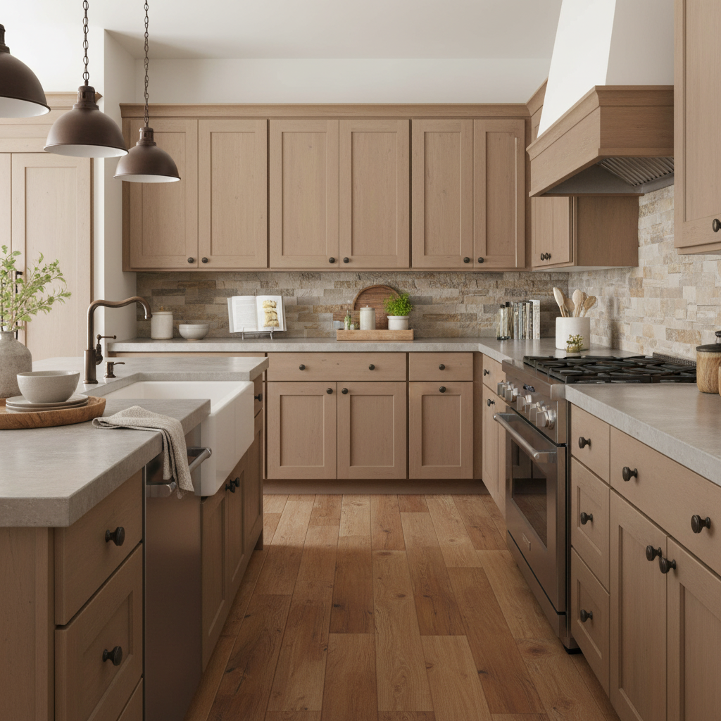 brown cabinet knobs round on a taupe kitchen