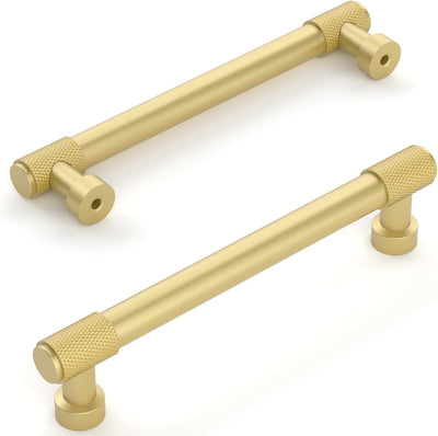 Amerdeco 10 Pack Brushed Gold Knurled Cabinet Pulls 5 Inch (128mm) Hole Center