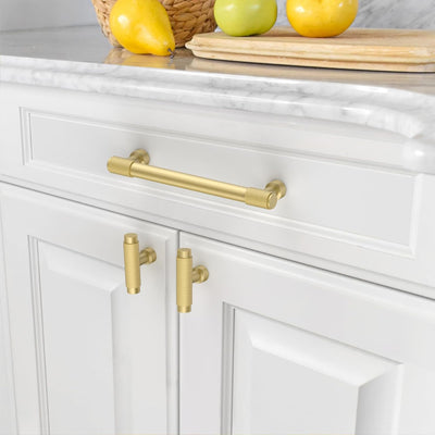 Amerdeco 10 Pack Brushed Gold Knurled Cabinet Pulls 5 Inch (128mm) Hole Center