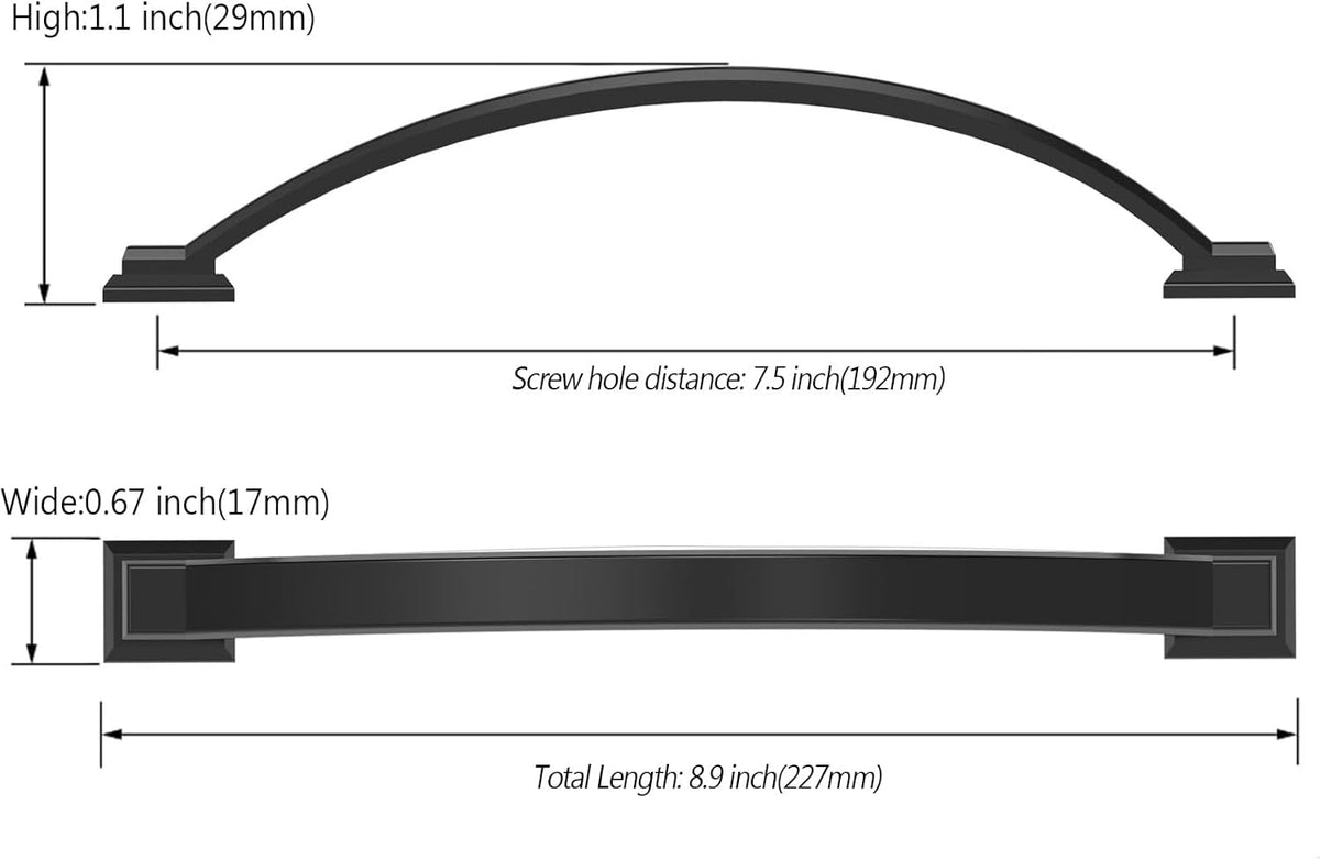Amerdeco 10 Pack Matte Black Cabinet Pulls 7.5 Inch(192mm) Hole Centers