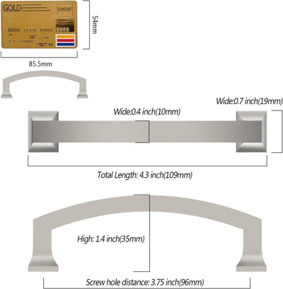 Amerdeco 10 Pack Brushed Satin Nickel 3-3/4 Inch (96mm) Hole Center Cabinet Pulls