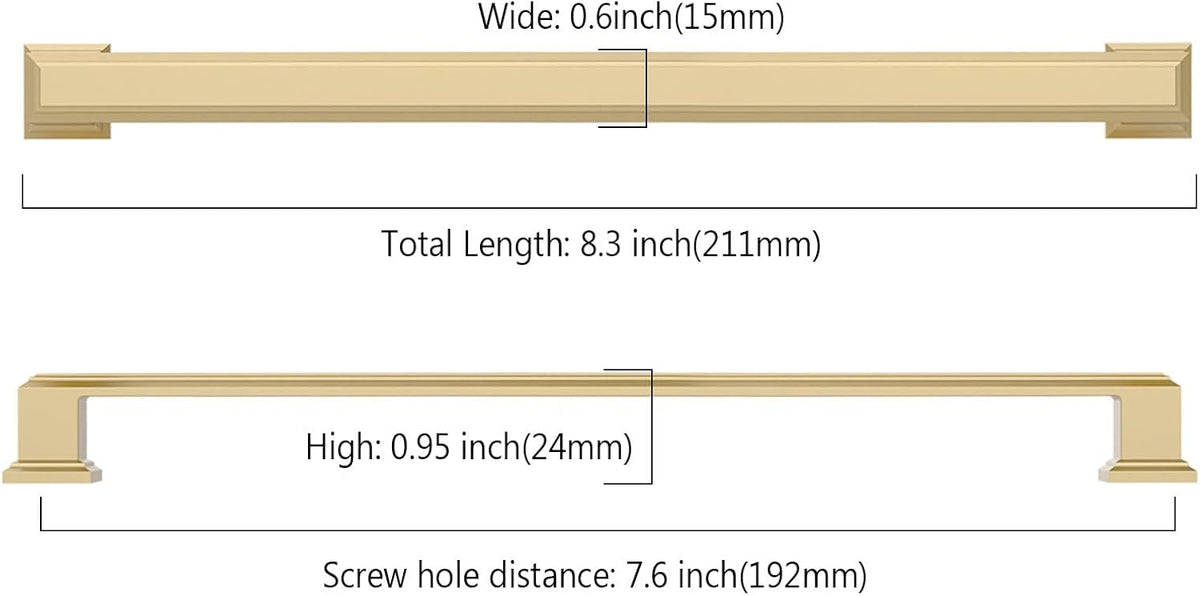 Asidrama 10 Pack 7.5 Inch (192mm) Brushed Brass Kitchen Cabinet Handles