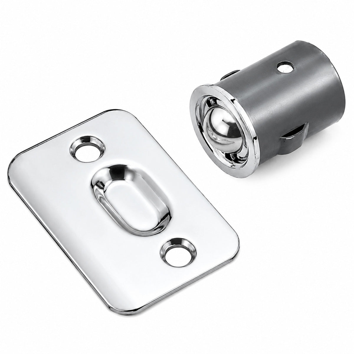 Ball Catch Drive In Strike Plate Radius Polished Chrome 2 1/4"