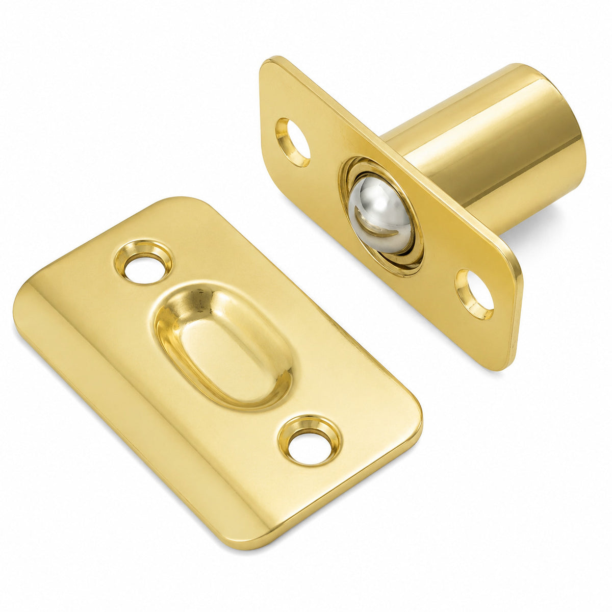 Ball Catch Mortise Strike Plate Radius Polished Brass 2 1/4"