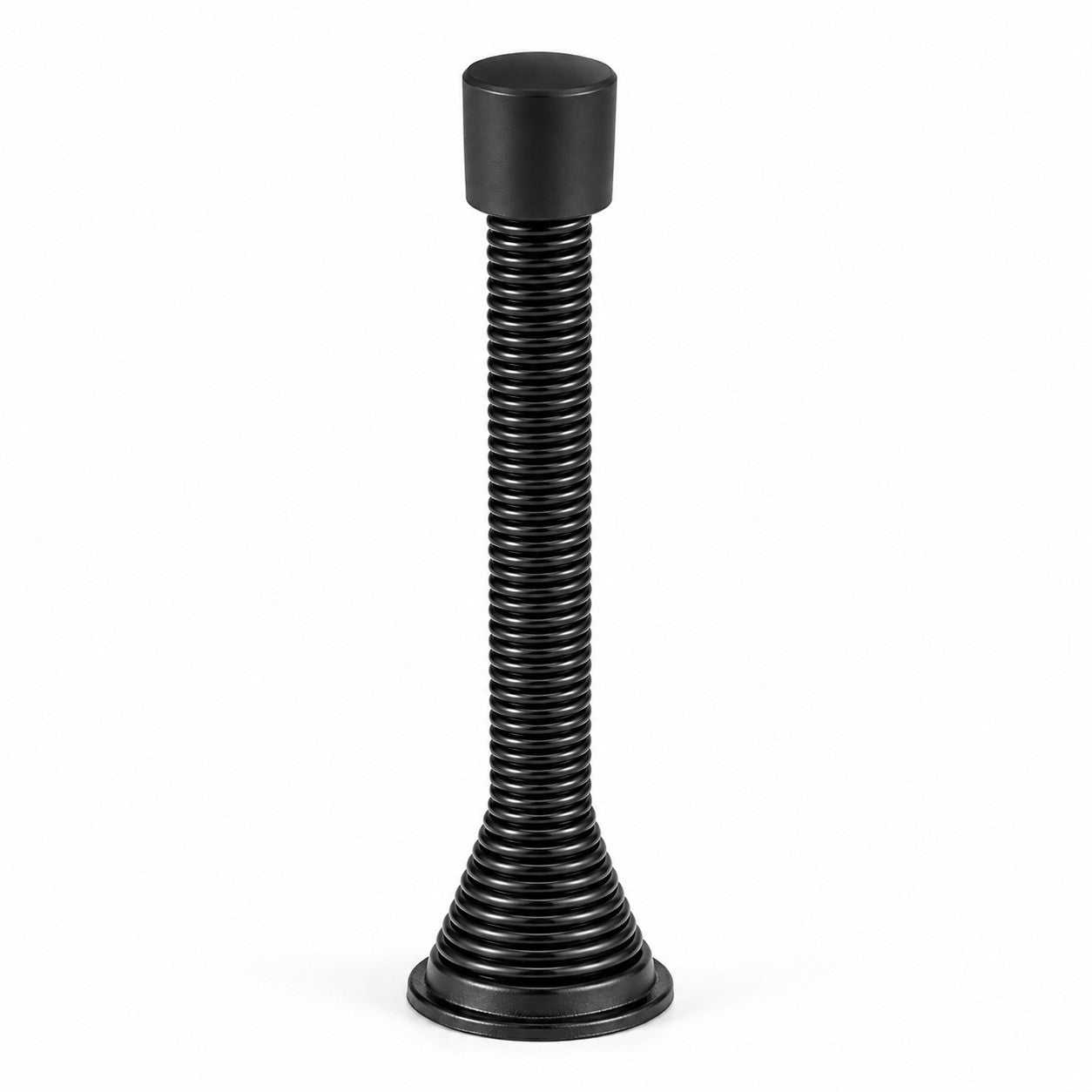 Black Spring Baseboard Door Stop with Black Rubber Tip - DoorCorner.com