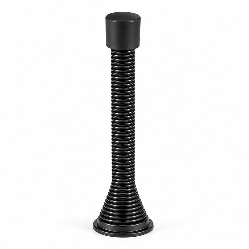 Baseboard Black Spring Door Stop with Black Rubber Tip