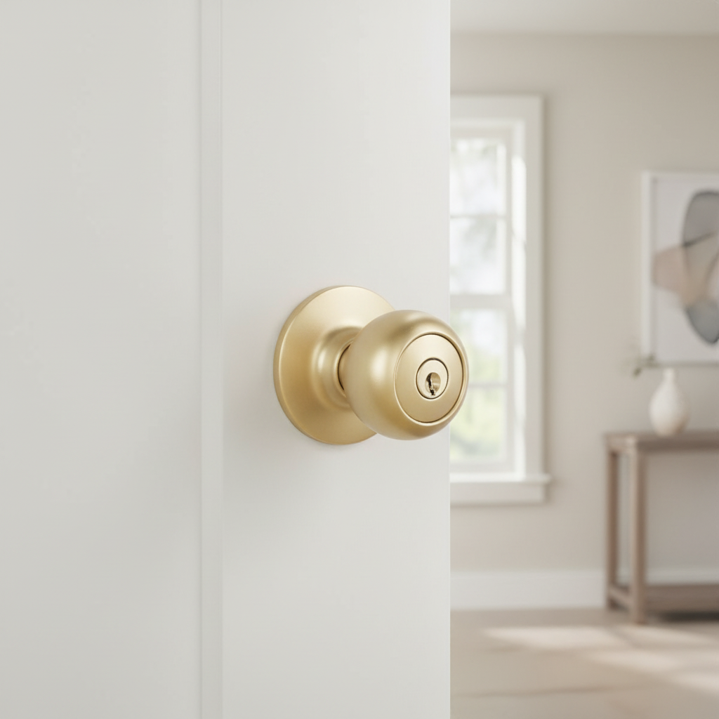 Bedford Keyed Entry Door Knob, Satin Brass