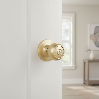 Bedford Keyed Entry Door Knob, Satin Brass
