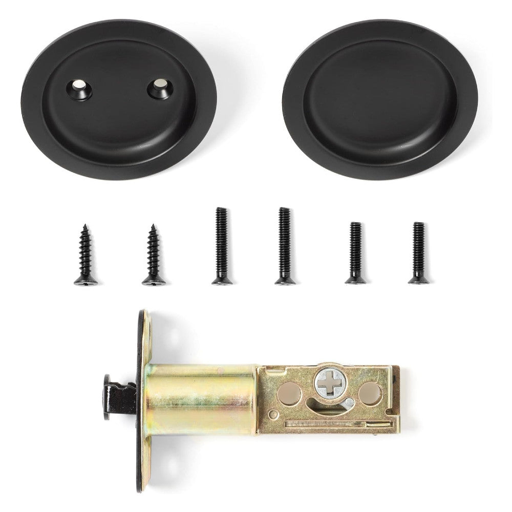 Round Hall/Closet Passage Pocket Door Latch, Flat Black
