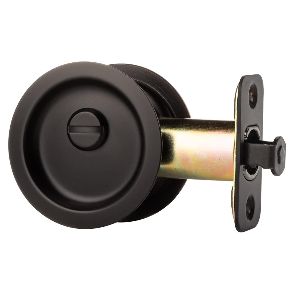 Round Hall/Closet Privacy Pocket Door Latch, Flat Black