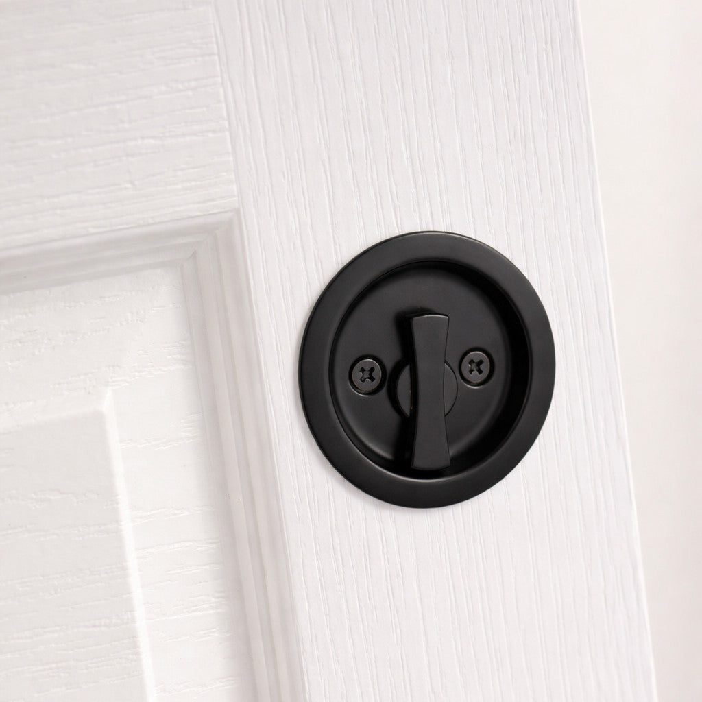 Round Hall/Closet Privacy Pocket Door Latch, Flat Black