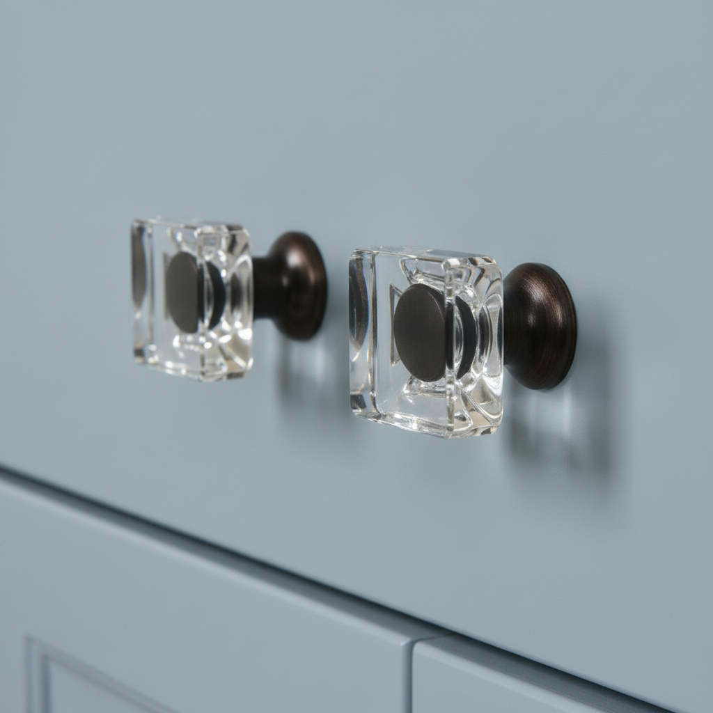 Cosmas 6377ORB-C Oil Rubbed Bronze &amp; Clear Glass Square Cabinet Knob