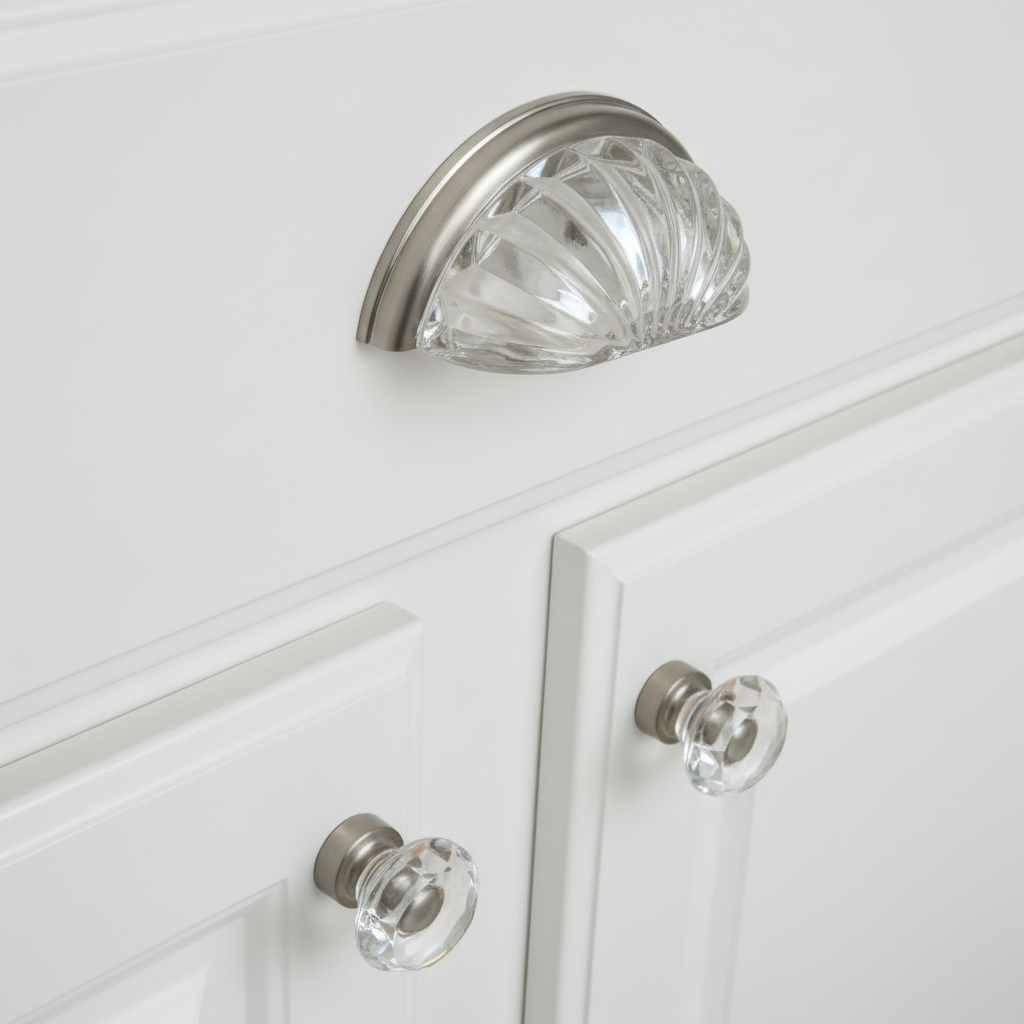 Cosmas 6381SN-C Satin Nickel with Clear Glass Cabinet Cup Pull