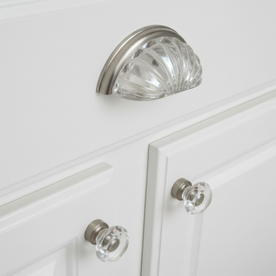 Cosmas 6381SN-C Satin Nickel with Clear Glass Cabinet Cup Pull