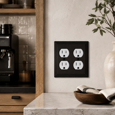 Cosmas 25012-FB Flat Black Double Duplex Outlet Wall Plate