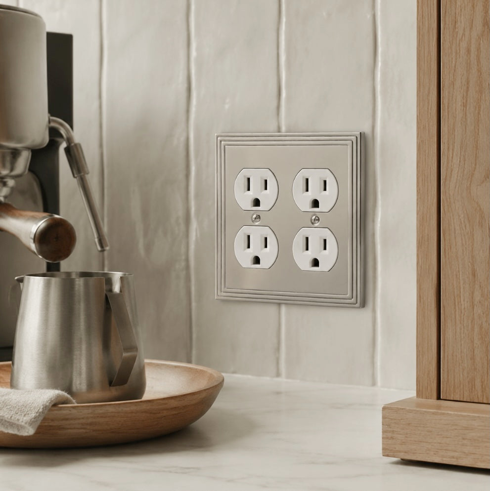 Cosmas 25012-SN Satin Nickel Double Duplex Outlet Wall Plate