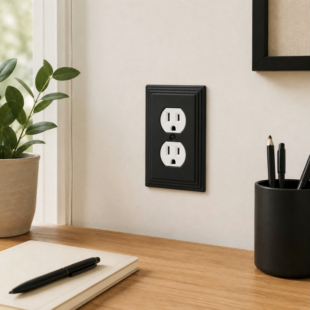 Cosmas 25026-FB Flat Black Single Duplex Outlet Wall Plate