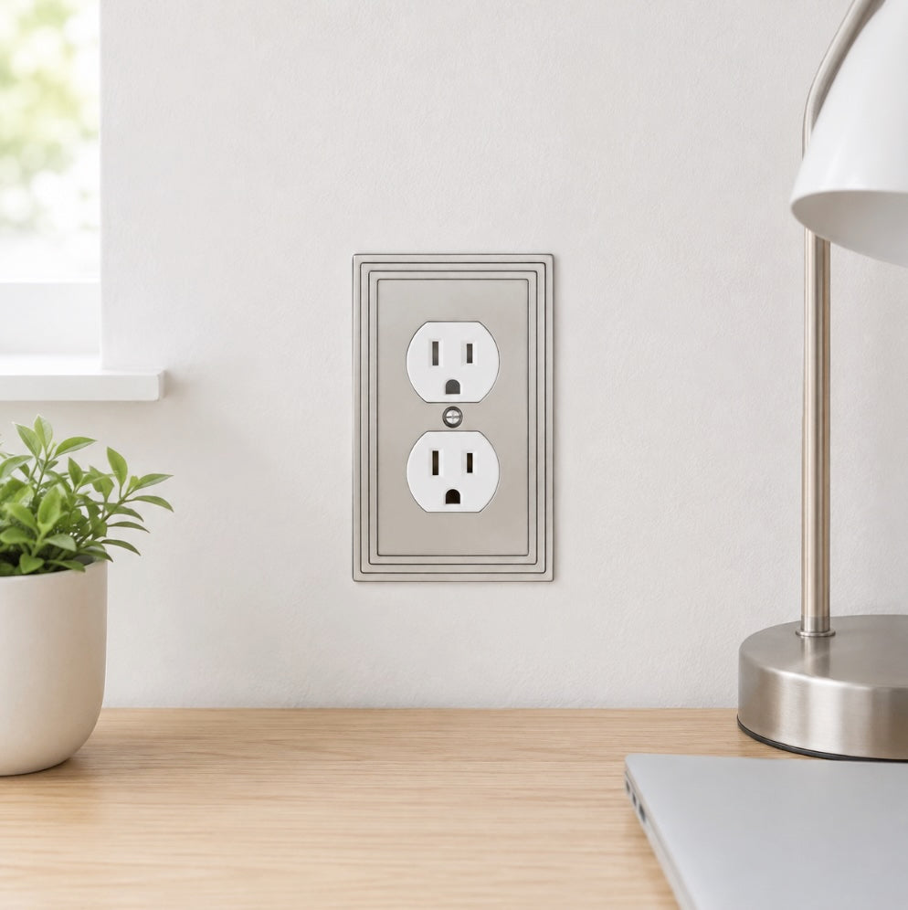Cosmas 25026-SN Satin Nickel Single Duplex Outlet Wall Plate