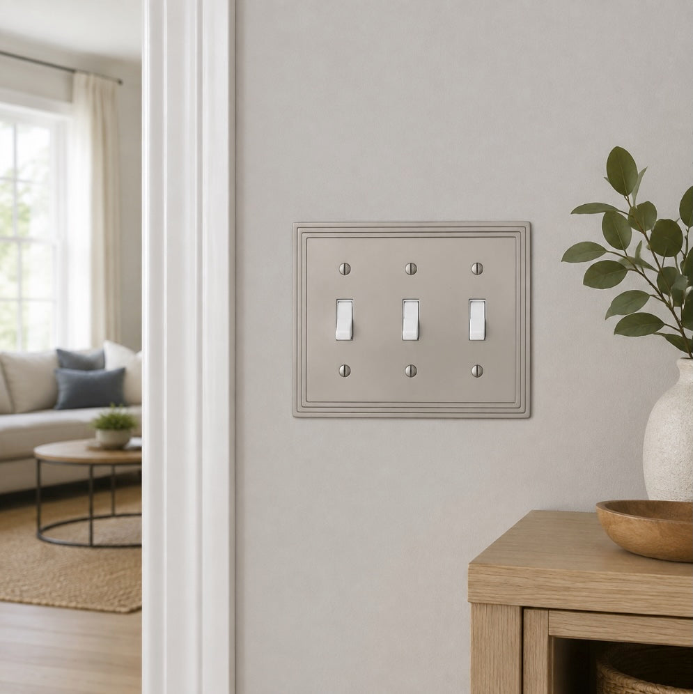 Cosmas 25037-SN Satin Nickel Triple Toggle Switchplate Cover